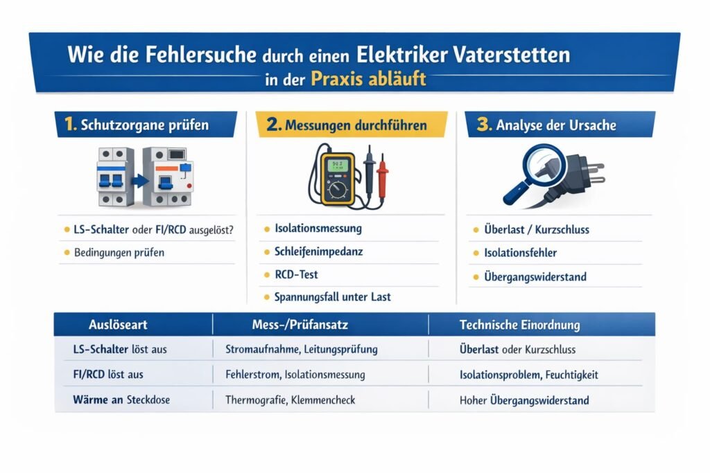 Wie die Fehlersuche durch einen Elektriker vaterstetten in der Praxis abläuft