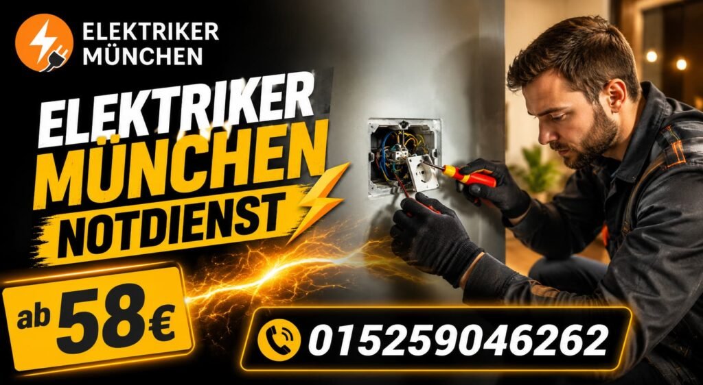 Elektriker bei der Reparatur einer defekten Steckdose im Notdienst Einsatz in München