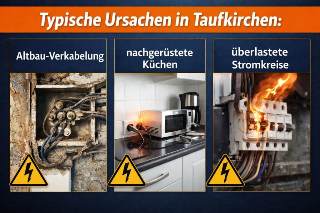 Typische Ursachen in Taufkirchen: Altbau-Verkabelung, nachgerüstete Küchen, überlastete Stromkreise