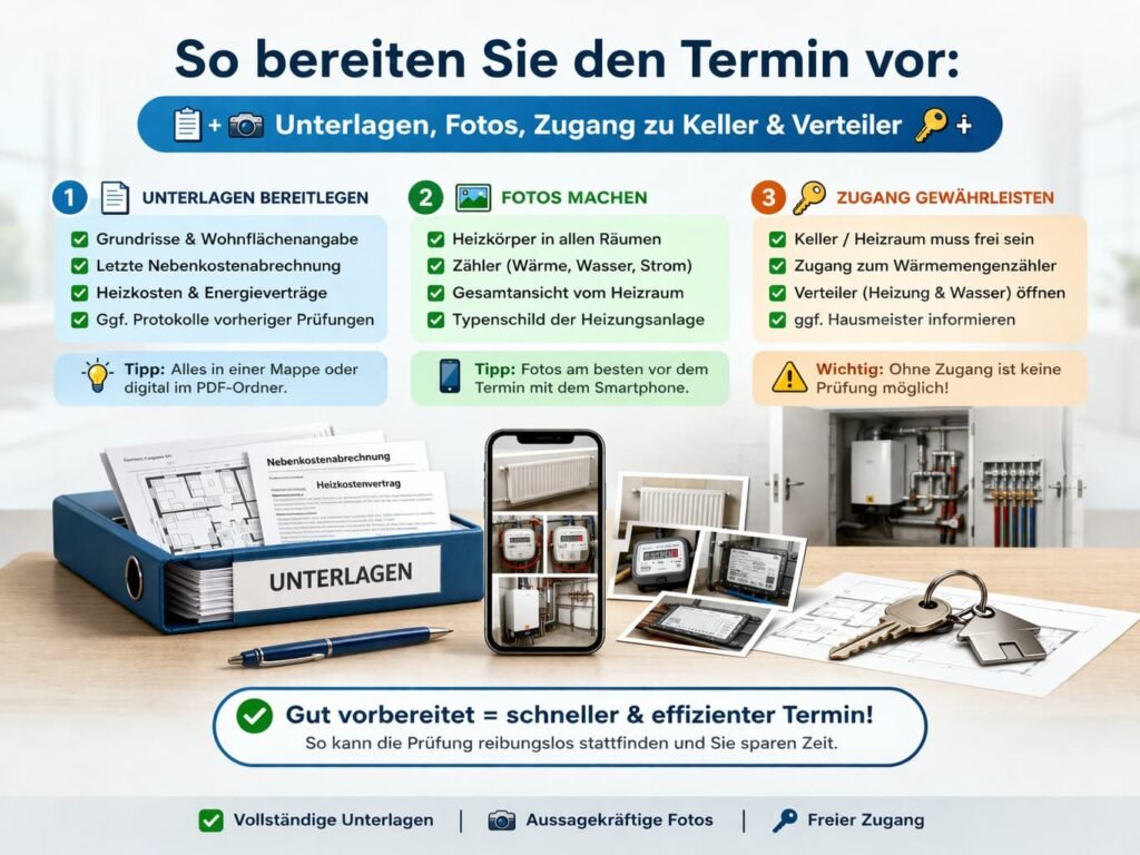 So bereiten Sie den Termin vor: Unterlagen, Fotos, Zugang zu Keller und Verteiler