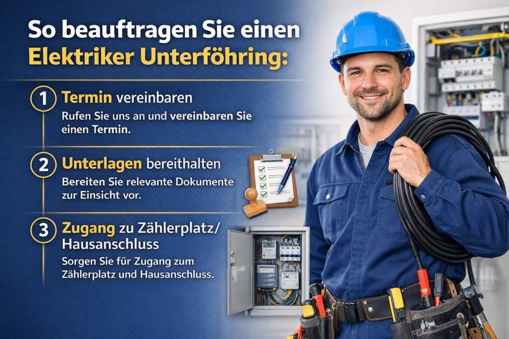 So beauftragen Sie einen elektriker unterföhring: Termin, Unterlagen und Zugang zu Zählerplatz/Hausanschluss