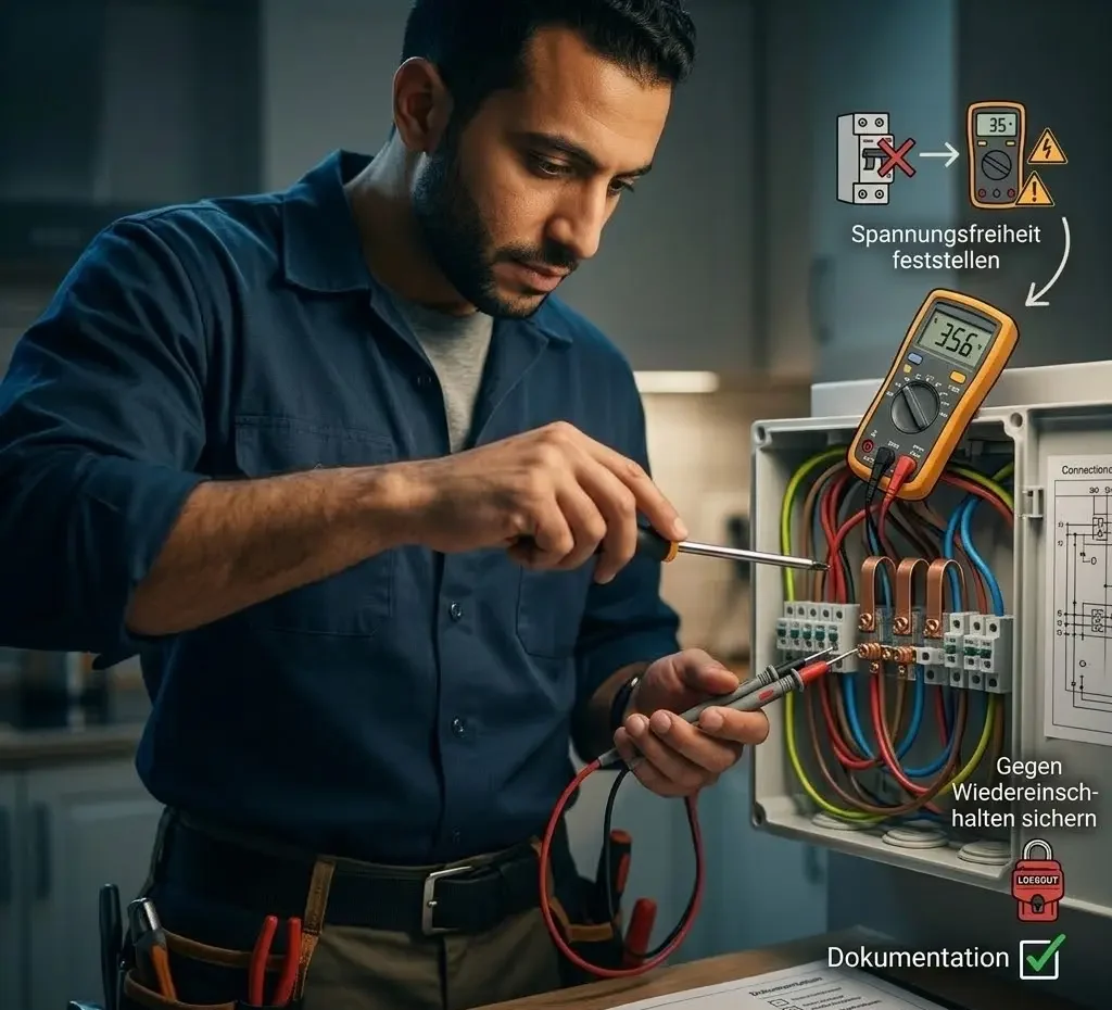 So läuft ein Herd anschließen Notdienst-Einsatz ab: Abklemmen, korrekt anschließen, messen, dokumentieren