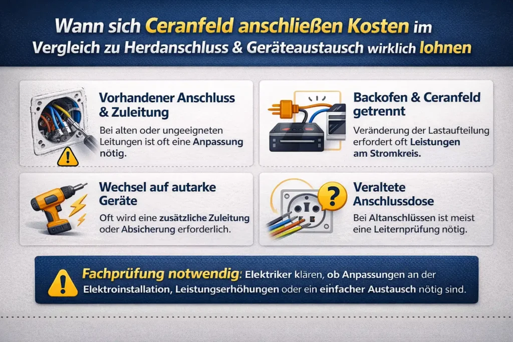 Wann sich Ceranfeld anschließen Kosten im Vergleich zu Herdanschluss & Geräteaustausch wirklich lohnen