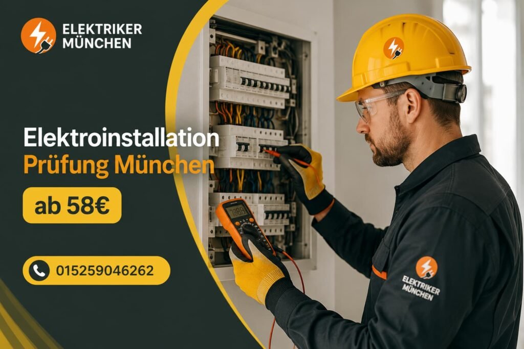 Elektriker bei der Sicherheitsprüfung einer modernen Hausinstallation in München