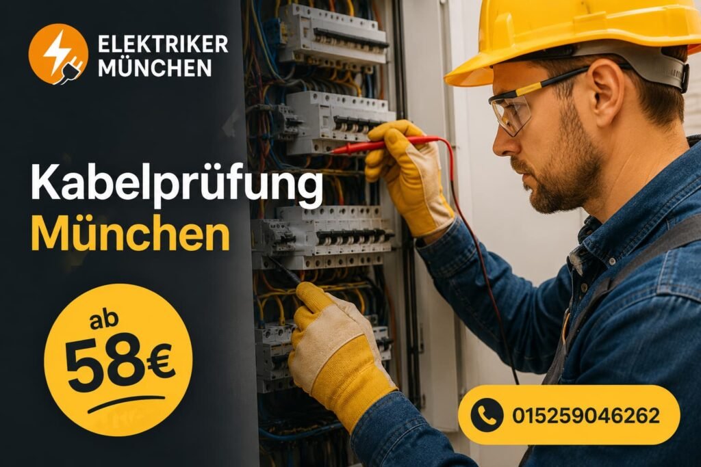 Elektriker bei der Prüfung eines Sicherungskastens in München
