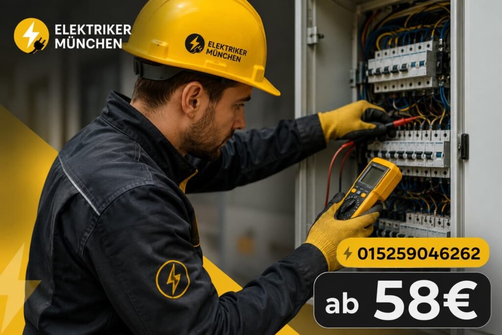 Elektriker bei der Wartung eines Sicherungskastens in München