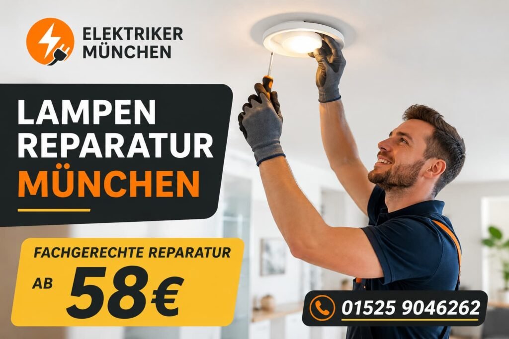 Elektriker bei der Reparatur einer Deckenleuchte in München