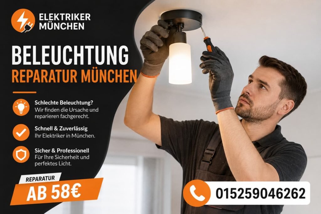 Elektriker bei der Reparatur einer Deckenleuchte in München