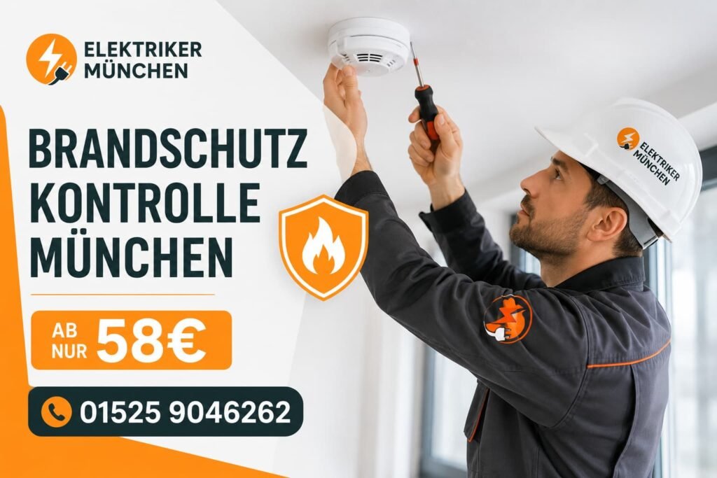 Elektriker prüft Rauchmelder in einem Gebäude in München