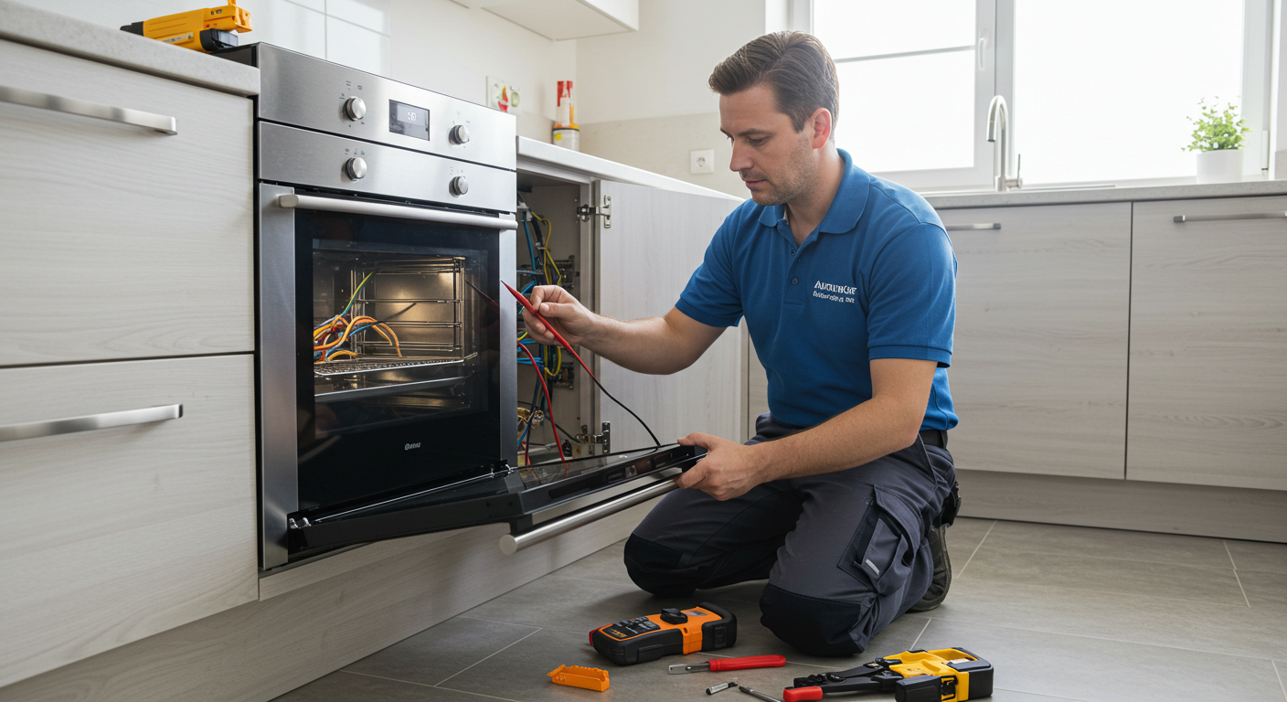 Elektriker verbindet Kabel für den Backofenanschluss