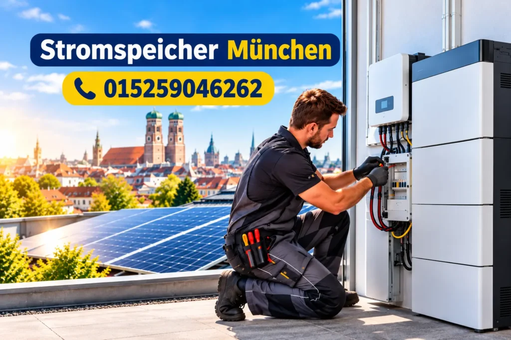 Professioneller Techniker bei der Installation und Wartung eines Stromspeichers in München.