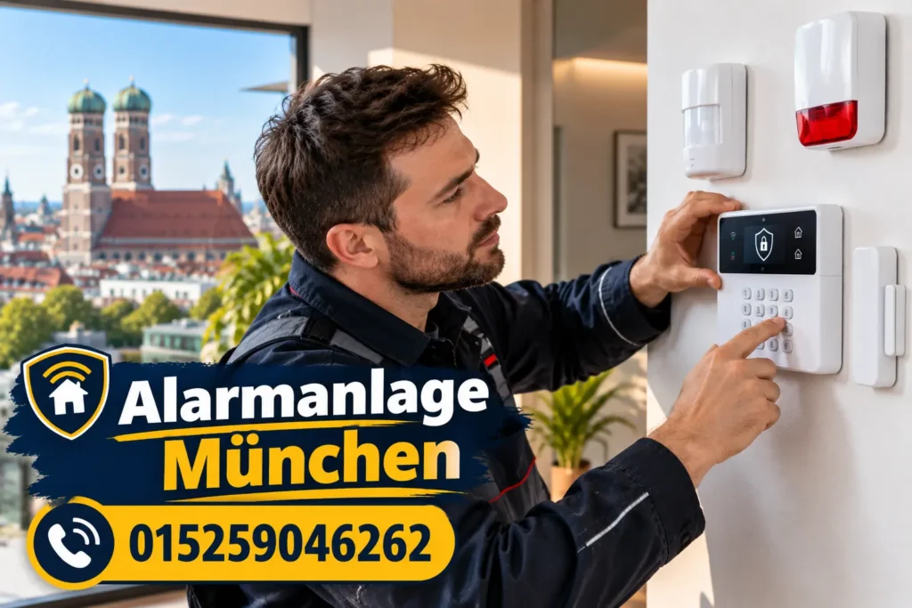 Professionelle Alarmanlage München mit moderner Sicherheitstechnik und fachgerechter Installation durch einen erfahrenen Techniker.